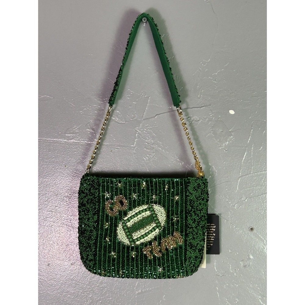 Emerald Green Beaded Football Go Team Shoulder Bag- NWT